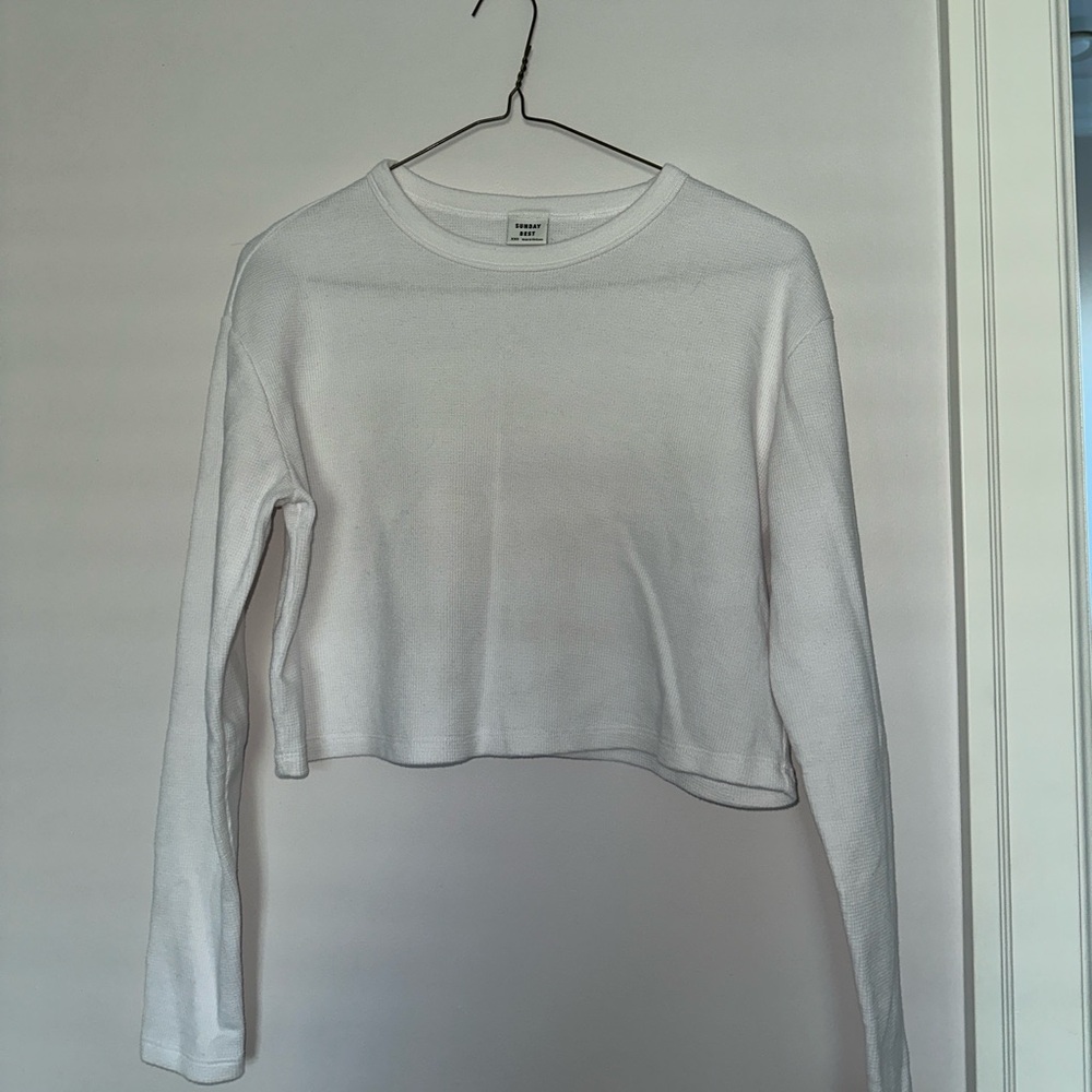Sunday best white waffle knit cropped shirt XXS